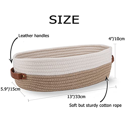Cotton Rope Bathroom Decor Basket,Toilet Paper Holder Basket,Farmhouse Home Decor Organizing Baskets 13"x5.9"x4" Brown Stitching White - color: Brown Stitching White