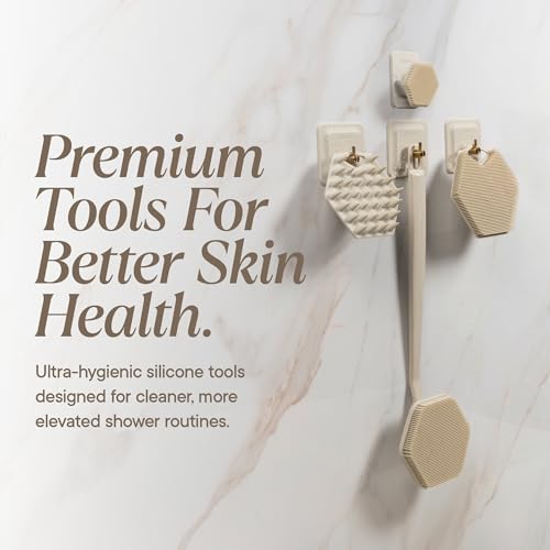 TOOLETRIES Silicone Back Scrubber for Shower, Bath Brush - Sand | Long ergonomic handle and non-slip grip make exfoliating hard-to-reach areas simple and comfortable. - color: Sand