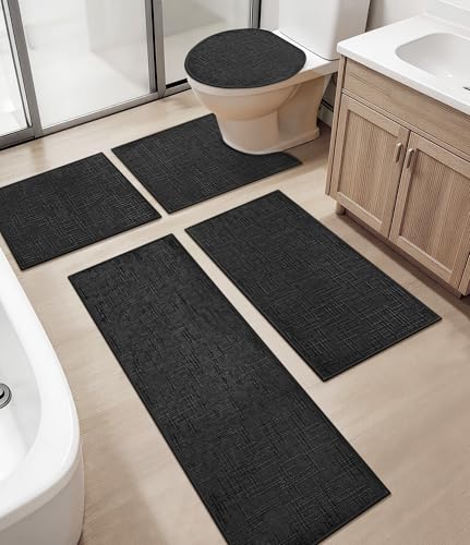 YIHOUSE Bathroom Rugs Sets 5 Piece Dark | Non Slip, Quick Dry, Absorbent Washable, Thin Design, Fit Under Door - color: Dark, size: 5 pieces