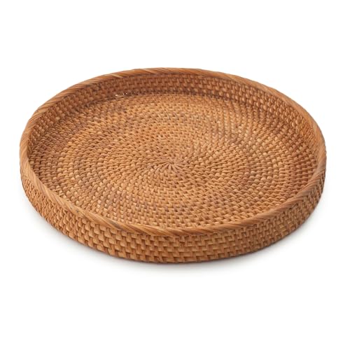Round Rattan Tray 16" — Hand-Woven Wicker Tray for Home Decor (Smoky Brown) - color: Smoky Brown, size: 16"