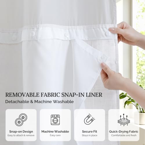 Farmhouse Shower Curtain with Snap-in Liner, No Hooks Needed ,Fabric Shower Curtains with Tassels for Rustic Bathroom Decor,with Window,with Magnets,Water Repellent&Machine Washable,White,71x74Inch - color: White-window, size: 71"W x 74"L (Pack of 1)
