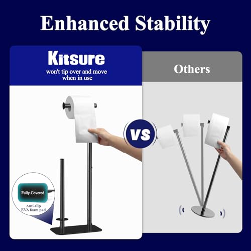 Kitsure Toilet Paper Holder Free Standing - Large Capacity Toilet Paper Holder for 4 Rolls, Rustproof Toilet Paper Stand with Non-Slip Stable Base, Black, Medium - color: Black, size: Medium - 1 Pack