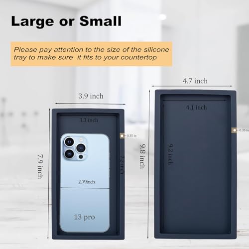 Silicone Bathroom Vanity Tray Dish Soap Holder Sink Organizer, Dark Blue | Large, Thickened Silicone, Easy to Clean, Waterproof, Non-Slip, for Countertop, Kitchen, Bedroom, Dresser - color: Navy Blue, size: 9.8" x 4.7"