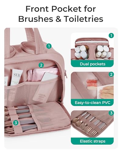 BAGSMART Travel Toiletry Bag, Lightweight Large Wide-open Travel Bag for Women, Puffy Cosmetic Makeup Bag Organizer with Handle for Accessories,Essentials, Toiletries, Dark Pink - color: Dark Pink