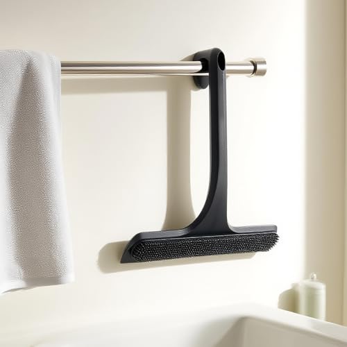 10.7“ Wide All-Purpose Shower Squeegee for Glass Doors, Squeegee for Shower Glass with Hook, Window Squeegee for Home, Small Squeegee for Shower, Bathroom, Car Glass, Mirror (Black) - color: Black, size: 10.7" Wide