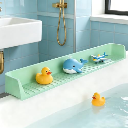 Splash Guard for Bathtub, 31-Inch Silicone Tub Toy Tray for Kids | Bathtub Splash Guard for Kids, Tub Edge Guard with Toy Holder Shelf to Help Reduce Spills and Keep Floors Dry - color: Green