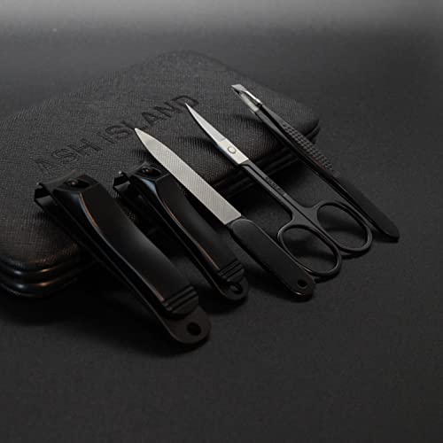 ASH ISLAND Nail Clippers Set - Black Stainless 12 in 1 For Men And Women Manicure Pedicure Travel Kit Luxury Nail File Sharp Nail Scissors Fingernails Toenails with Portable Stylish Case - color: Black