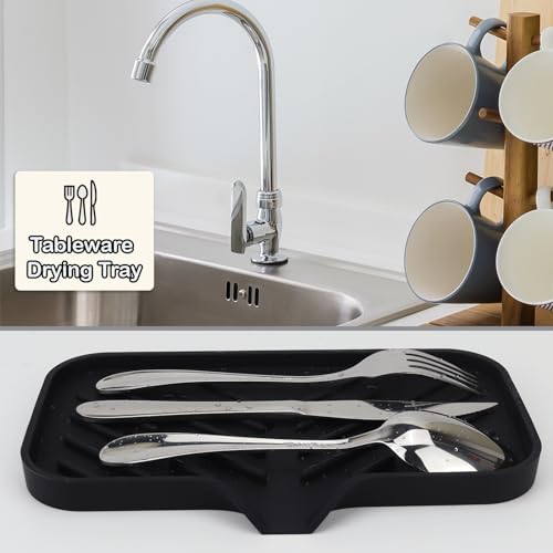 Yasmen Silicone Bathroom Soap Dishes, Sink Sponge Holder for Kitchen, Rubber Soap Dish with Drain, Shower Soap Sponge Tray, Sink or Counter Organizer, for Bar Soap, Bottle, Dish Soap Dispenser-Black - color: Black, size: L(9.5"×5.1" )
