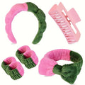 7 Pcs Spa Set, Facial Headband and Wristband Set, Skincare Accessories, College Style Girl Idea Gifts, Hair Accessories for Women and Girls（Pink Green） - color: Pink Green
