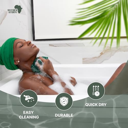 MOTHER AFRICA African Net Sponge Authentic with Knots 2 Pack Black Owned Exfoliating Body Scrubber Bath Sponge for Shower Washcloth Loofah Gentle Deep Cleansing Back Scrubber Face & Body Men & Woman - color: Dark Green & Brown