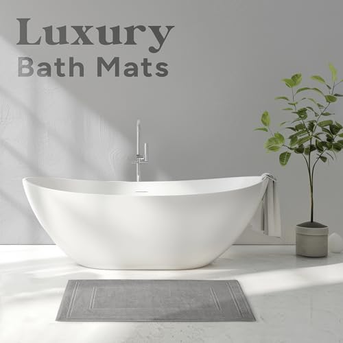 Avalon Towels Grey Bath Mat - 100% Cotton Set of 2 Absorbent Bathmat - Bathroom Mats Quick Dry Bath Mats for Bathrooms (22x34 Inches) - color: Grey, size: Pack of 2