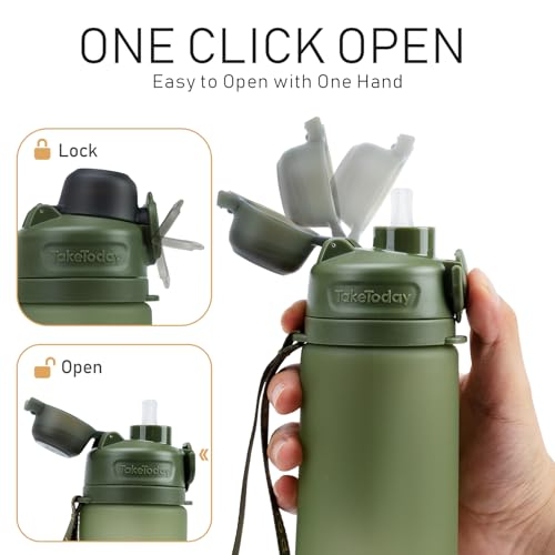 TakeToday Collapsible Water Bottles 21oz (600mL), Foldable Platinum Silicone Travel Water Bottle with Straw & Carry Strap, Leak-Resistant Screw Lid, Wide Mouth, BPA-Free for Hiking, Camping, Travel - color: Black&Jungle