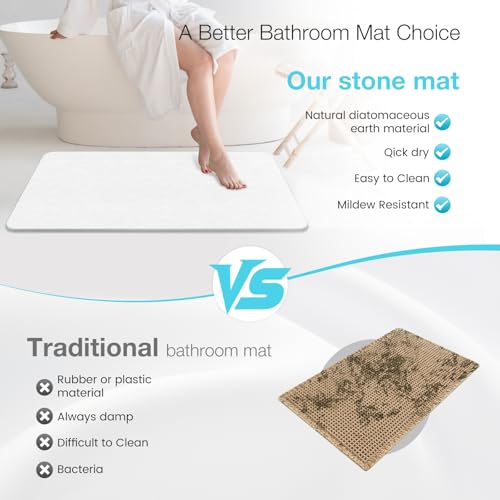 Large Diatomite Stone Bath Mat, Premium Non-Slip Natural Diatomaceous Earth Bathtub Quick Drying Mats for Bathroom Floor (30" x 17" White) - color: White, size: 30" x 17"