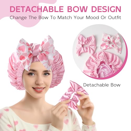 Years Calm Extra Large Shower Cap for Long Thick Hair – Waterproof Double Layer Bath Cap with Satin Lining, Secure Elastic Fit for Braids, Curls & Extensions - color: Pink