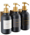 Shower Shampoo Dispenser Wall Mounted – 3 Refillable 16.9 oz Black Bottles with Stainless Steel Pumps & No-Drill Adhesive Holders – Soap Dispenser Set for Bathroom (3 X Black/Gold) - color: 3 X Black/Gold