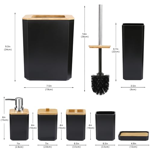 CERBIOR Bathroom Accessories Set 7 Piece Bath Ensemble Includes Soap Dispenser, Toothbrush Holder, Toothbrush Cup, Soap Dish for Decorative Countertop and Housewarming Gift (Black) - style: Black