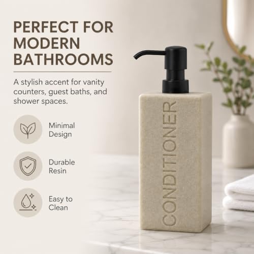 Rectangular Resin Dispenser Premium Bathroom Shampoo Conditioner Body Wash Bottle Modern Refillable Pump Design - color: Tan