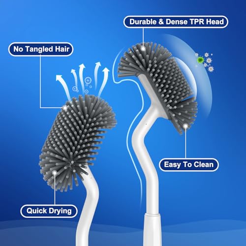 HAMITOR Toilet Bowl Brush Holder Set: Deep Cleaning Silicone Toilet Cleaner Scrubber Under Rim with Curved Bristle for Bathroom Dead Corner Clean - Modern Rv Toilet Decorative Accessories - White - color: White, size: 1Pack