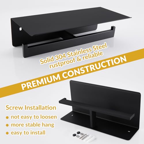 APLusee Matte Black Double Toilet Paper Holder with Shelf, 304 Stainless Steel Bathroom Tissue Roll Holder, Commercial Paper Dispenser Wall Mounted - color: Matte Black, size: Double Rod