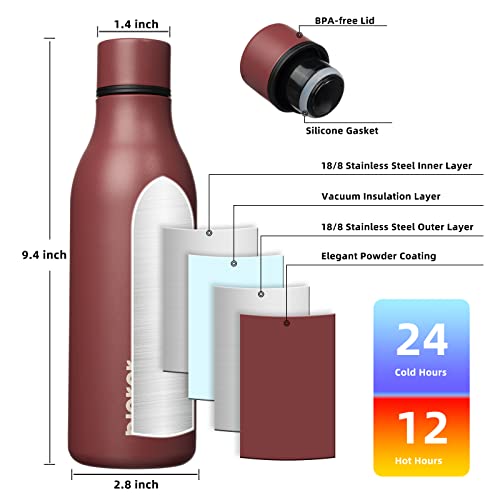 BJPKPK Insulated Water Bottles, 18 oz Stainless Steel Metal Water Bottle with Strap, BPA Free Leak Proof Jugs, Mugs, Flasks, Reusable Thermal Flasks for Sports & Travel, Brick Red - color: Brick Red, size: 18 Ounces, style: 18oz