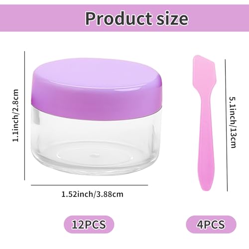 12 Pcs 15ml/0.5oz Small Travel Containers, 4 Pcs Makeup Spatula, Clear Plastic Cosmetic Jar Refillable Roun for Lotion Cream Products Sample Bottles, Plastic with Screw on Lid Container (purple) - color: purple