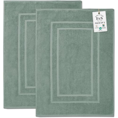 Feather & Stitch 2 Piece Towel Like Bath Mats (30x21 Inch) 100% Cotton Terry Bath Mat, Bathroom Shower Floor Mat [NOT A Bathroom Rug], Soft Absorbent Washable Mats - Granite Green - color: Granite Green