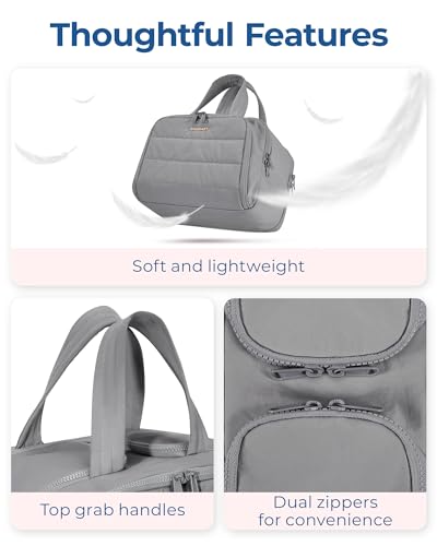BAGSMART Travel Toiletry Bag, Lightweight Large Wide-open Travel Bag for Women, Puffy Cosmetic Makeup Bag Organizer with Handle for Accessories,Essentials, Toiletries, Grey - color: e-Grey