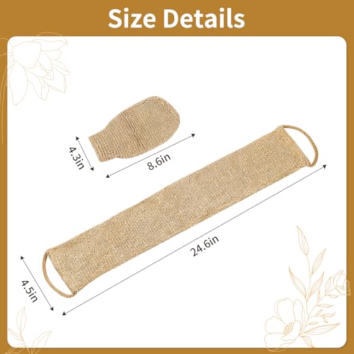 Japanese Exfoliating Washcloth & Scrub Glove Set – 2-Sided Hemp Body Scrubber Towel with Handles for Deep Cleansing, Back Scrubber for Shower & Bath (Men/Women), Yellow