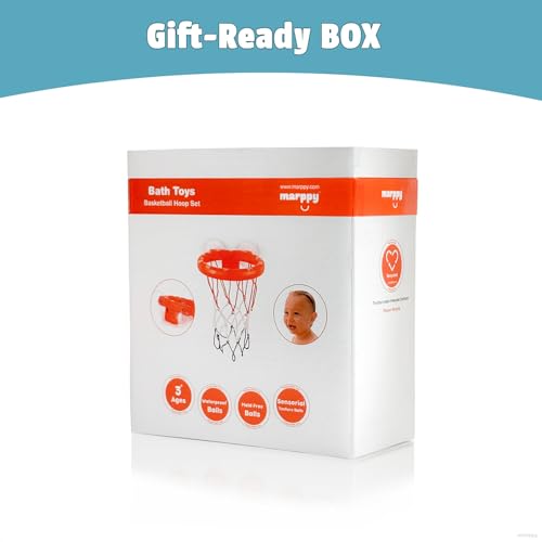MARPPY Bath Toys – Bathtub Basketball Hoop for Toddlers and Kids, Bath Toy Shower Toy with 4 No-Hole Balls and Suction Cups Basketball Hoop Bath, Tub Toys for Kids and Toddlers - color: Orange 4 Balls (2 Stripes, 2 Without Stripes)