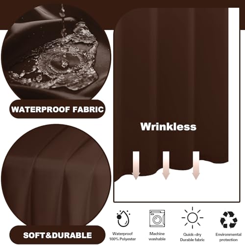 No Hook Shower Curtain with Snap in Liner, Ombre Dark Brown Shower Curtains and Liner Set, Hotel Fabric Bath Curtain for Bathroom, Mesh Top Window Waterproof Washable, 71" x 74" - color: Ombre Dark Brown, size: 71"W x 74"L (Pack of 1)