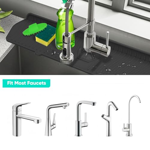 Silicone Long Sink Faucet Splash pad, Kitchen and Bathroom Universal countertop Protection pad. (Medium Black) - color: Medium Black