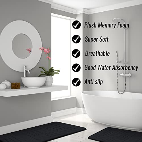 Bathroom Rug Set 5 Piece - Memory Foam Bathroom Mat Set, Soft and Comfortable, Non-Slip Thick Absorbent Bath Mats, Machine Washable, Black - color: Black/ Line