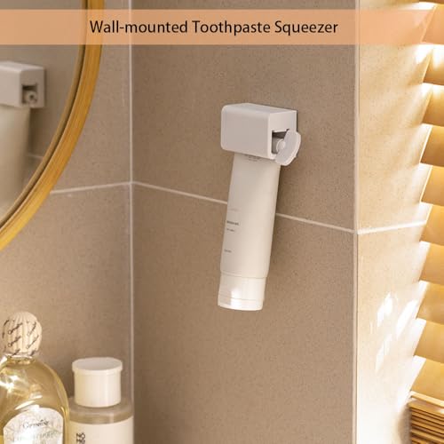 2 Pack Wall - Mounted Magnetic Manual Toothpaste Squeezer and Roller Set, White Plastic Tube for Cosmetics and Hair Dye (White)