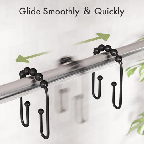 AmazerBath Shower Curtain Hooks Rings, Metal Shower Curtain Rings, Black Shower Curtain Hooks Rust Proof Double Hook Shower Hooks for Shower Curtain and Liner, Shower Rod Hooks Bathroom 12Pcs - color: Matte Black, style: Modern