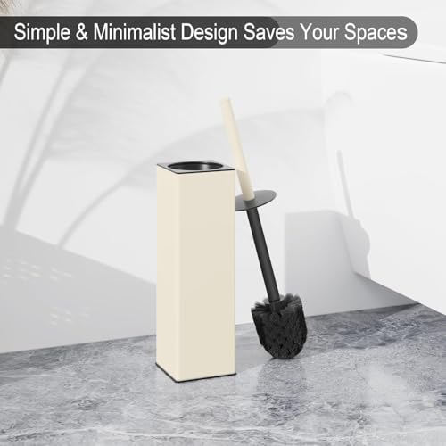BGL Standing Toilet Brush and Holder Matte White Aluminium Toilet Bowl Cleaner Brush and Holder for Bathroom Storage and Organization, Square Design Sturdy and Space Saving - color: White