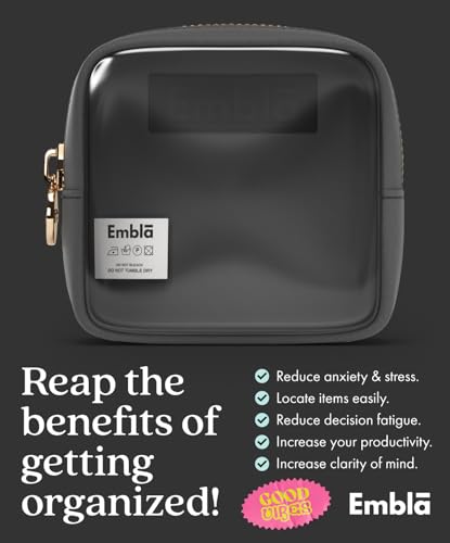 Embla Clear Cosmetic Bag Makeup Case, Clear Zipper Make Up Pouch and Toiletry Travel Tote, Cute Skincare Pouches for Women Girls, Preppy Purse Cosmetic Organizer, Mini Makeup Bags, Black | Small Black Clear Nylon/PVC Cosmetic Bag with Zipper, Waterproof B
