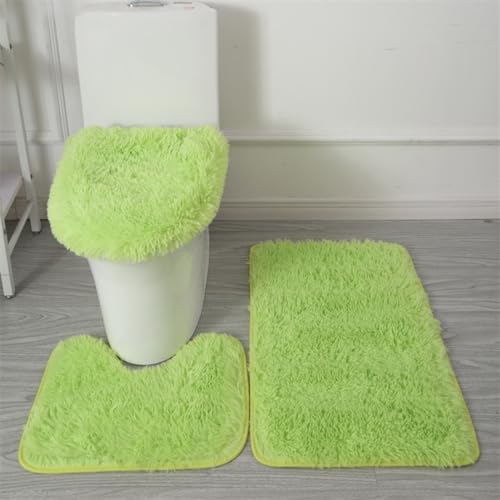 Bathroom Rugs Sets 3 Piece Thick Fluffy Soft Bathroom Rugs and U-Shaped Toilet Mat Washable Absorbent Floor Mat Light Green - color: Light Green