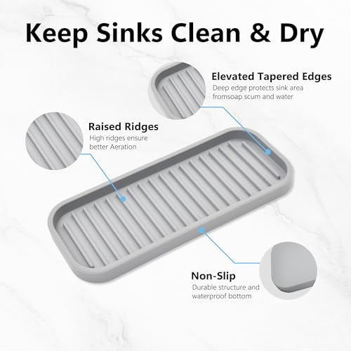 Silicone Sponge Holder for Kitchen Sink - Dish Soap Holder 2Pack Light Grey | Waterproof sponge soap tray, kitchen counter / bathroom sink caddy Organizer; dish sponge holder, soap dispenser, scrubbers - color: Light Grey