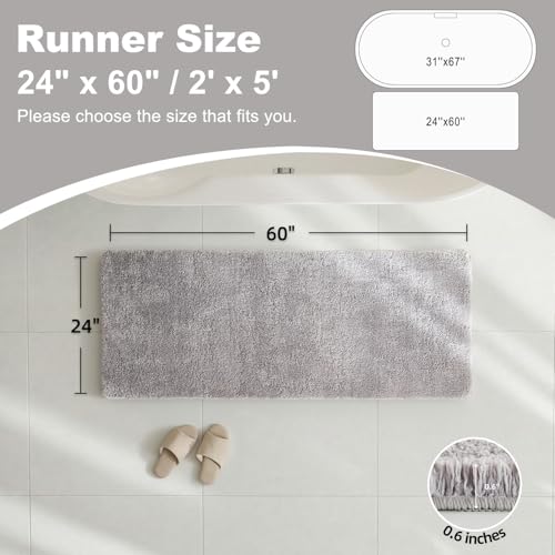 TYUU Bathroom Runner Rug, Ultra Soft Long Bath Mat Machine Washable Super Absorbent Quick Dry Bathroom Runner Rugs 24 x 60 Non Slip, Light Grey 24" x 60" - color: Light Grey, size: 24" x 60"