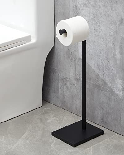 Free Standing Bathroom Toilet Paper Holder Stand with Reserve, Stainless Steel Pedestal Tissue Roll Holder, Black DECLUTTR - color: Black