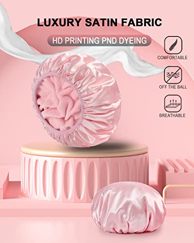 YIZIJIZI Terry Lined Shower Cap,Triple Layer Large Cap for Women,Shower Cap Reusable Waterproof,Long Thick Hair(Pink) - color: Pale pink