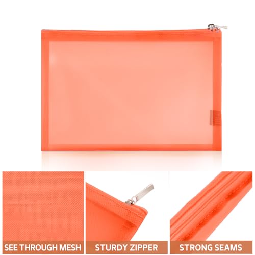 EASYFUN Mesh Pouch, Make up Bag with Zipper Cosmetic Organizer Pouch for Daily or Travel to Keep Small Items, 4 PCS Orange - color: Orange