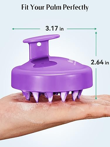 HEETA Scalp Massager Hair Growth 2-Pack, Soft Silicone Scalp Scrubber Shampoo Brush for Exfoliation Dandruff Removal Head Massage Stress Relax, Wet & Dry Use for Women Men Thick Thin Curly Hair Care - color: Purple & Pink