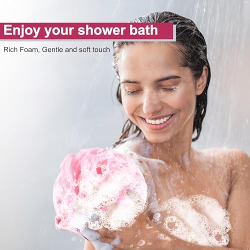 MTDLYICE Loofah for Women 75g 4 Pack, Bath Sponge Soft Mesh Shower Puff Loofah Sponge, Exfoliating Body Scrubber, lufas for Women, Shower Accessories (Purple Red Pink Blue) - style: 75g Vivacity