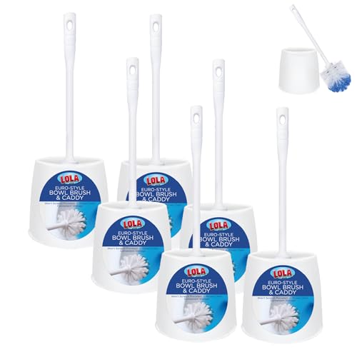 Toilet Brush and Holder Set, By LOLA, 6 Pack, Classic Version, Durable Bristles for Deep Cleaning, w/Compact Space Saving Storage Holder - size: 6 Pack, style: Classic Toilet Brush & Holder