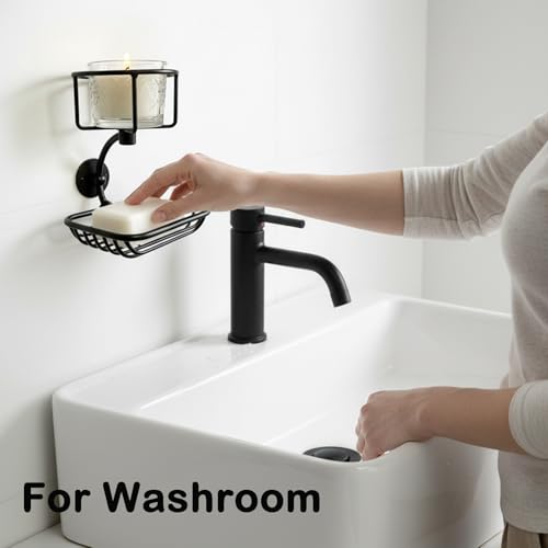 Bar Soap Holder Wall Mounted, Soap Container with Candle/Vase Holder, Farmhouse Elegant Black Bathroom Wall Decor, Soap Dish for Shower Bathtub - color: Black