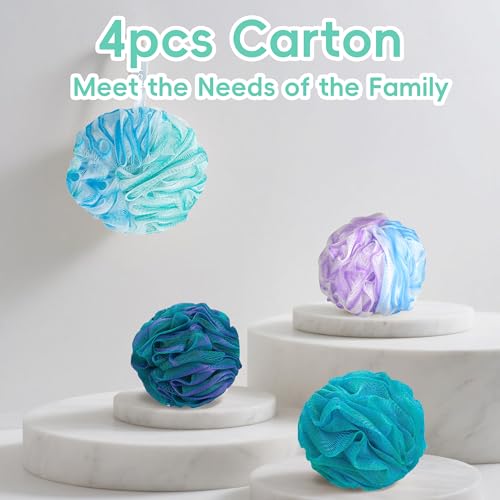 Loofah 4 Pack 75g Extra Large Loofa Set Soft Bath Sponge Thick Body Wash Puffs for Shower (Purple-Blue-Green-Mixed) - color: 01-purple-blue-green-mixed