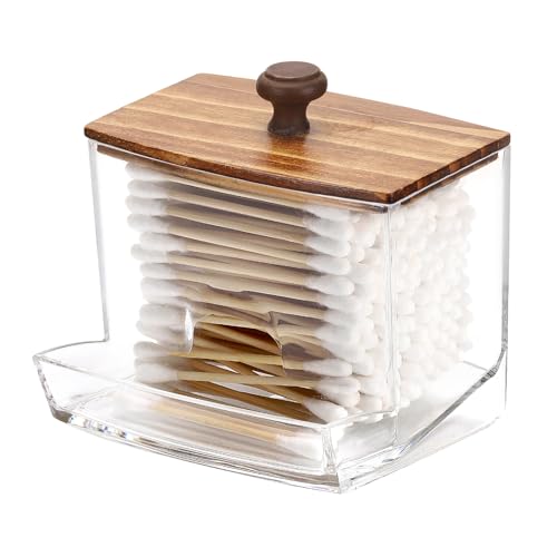 Tbestmax 10oz Qtip Holder Dispenser Big Clear Bathroom Container for Cotton Ball, Cotton Swabs, Floss - Bathroom Organizer Accessories for Storage - color: 1Pc-Black-2