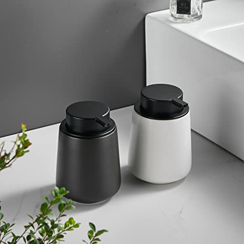 12Oz Black Soap Dispenser - Modern Ceramic Lotion Hand Soap Dispenser with Easy-to-Press Black Pump, Reusable and Refillable Liquid Dish Soap Dispensers for Bathroom & Kitchen - color: Black, style: Liquid Pump
