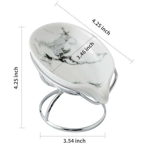 Dobbyby Leaf-Shaped Soap Dish – Ceramic Soap Bar Holder with Self-Drainage System – Bar Soap Holder for Shower, Bathroom Sink, Kitchen – Soap Dish with Stainless Steel Stand (White-Sliver-2 Pack) - color: White-sliver-2 Pack